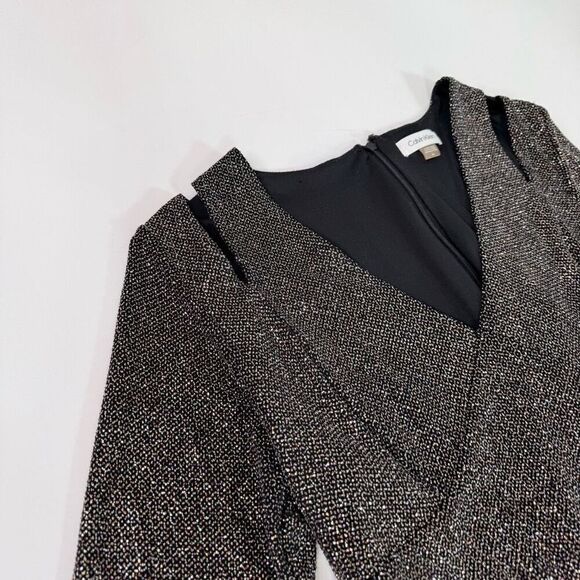 Calvin Klein Maxi Dress Womens 14 Black Sequin Elegant Evening Shimmer V Neck - Picture 3 of 12